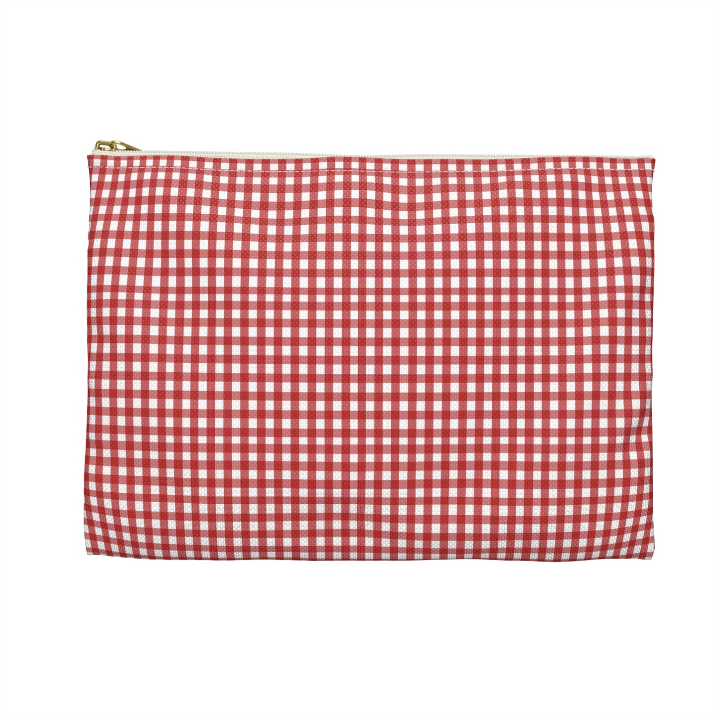 Red and white checkered pouch on a white background