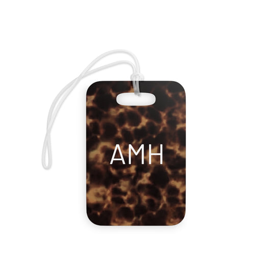 tortoise shell luggage tag with AMH monogram