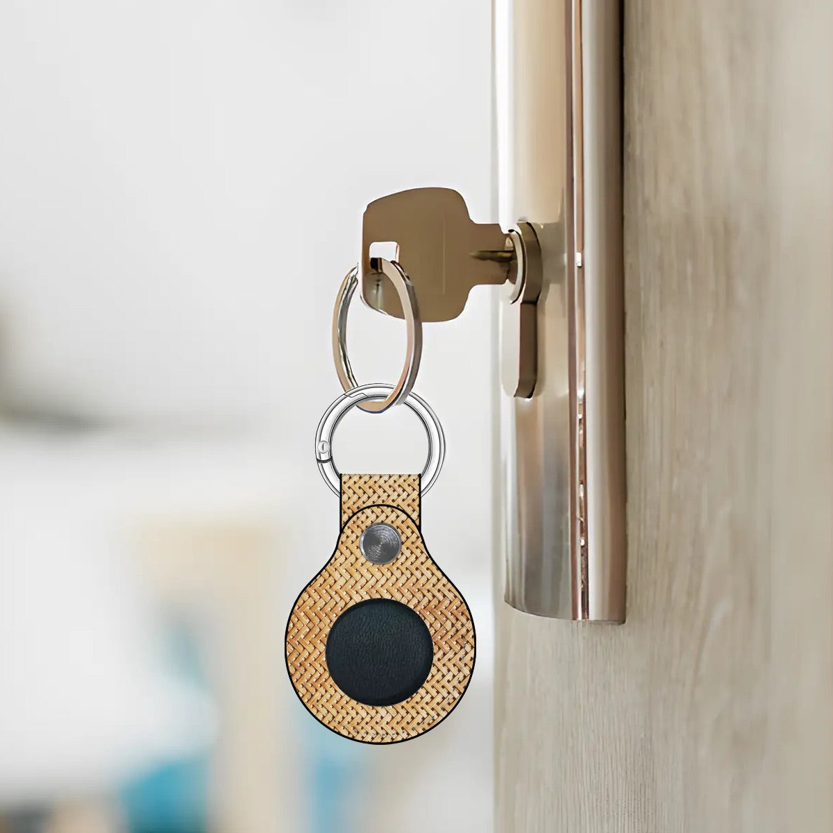 Keychain with a device attached to a door handle